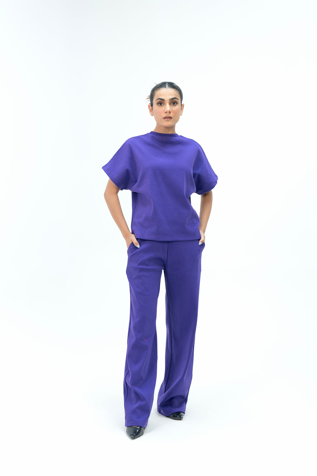 Short Sleeve Knit Top - Purple
