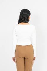 Square Neck Cropped Top - White