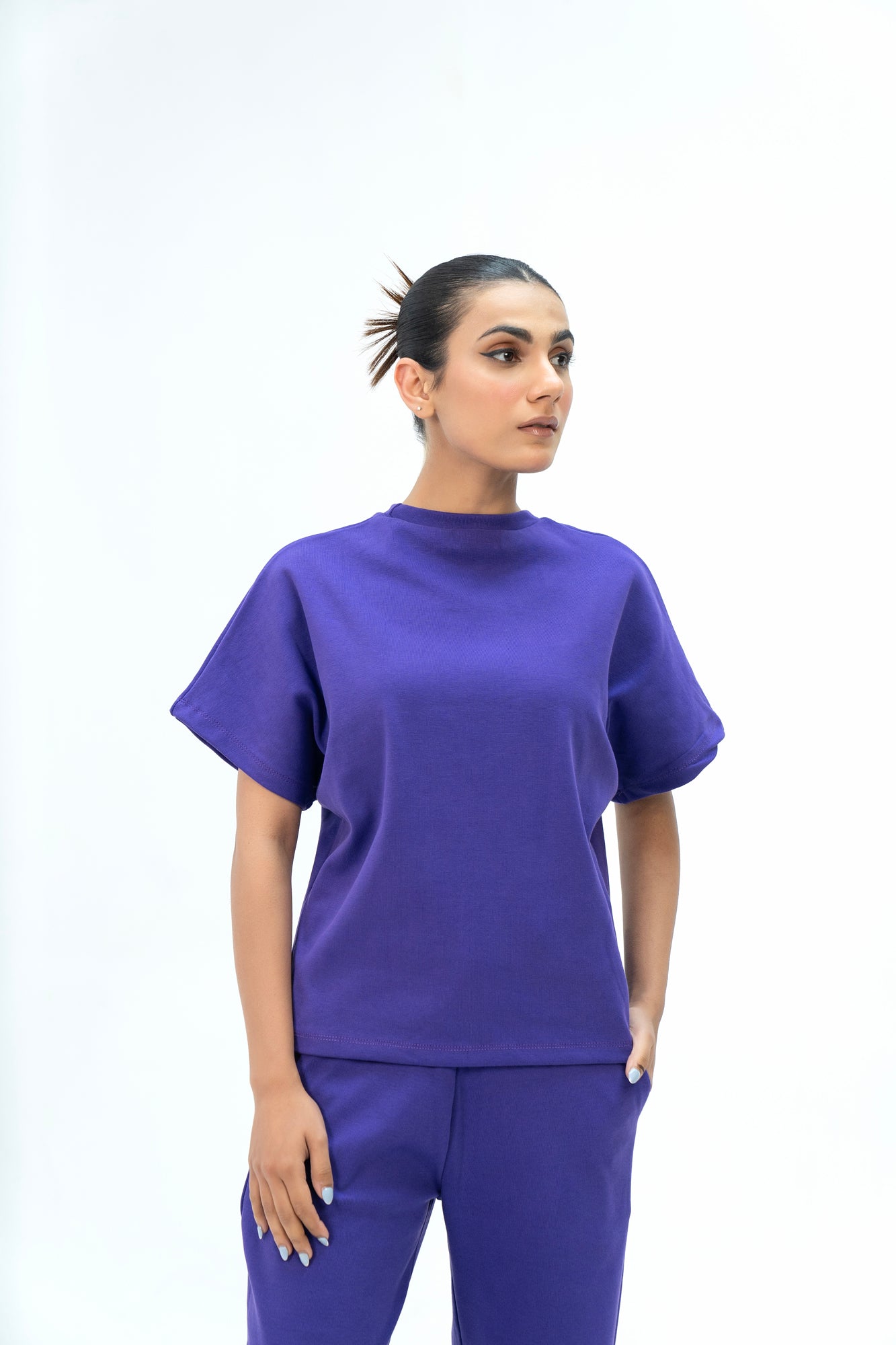 Short Sleeve Knit Top - Purple