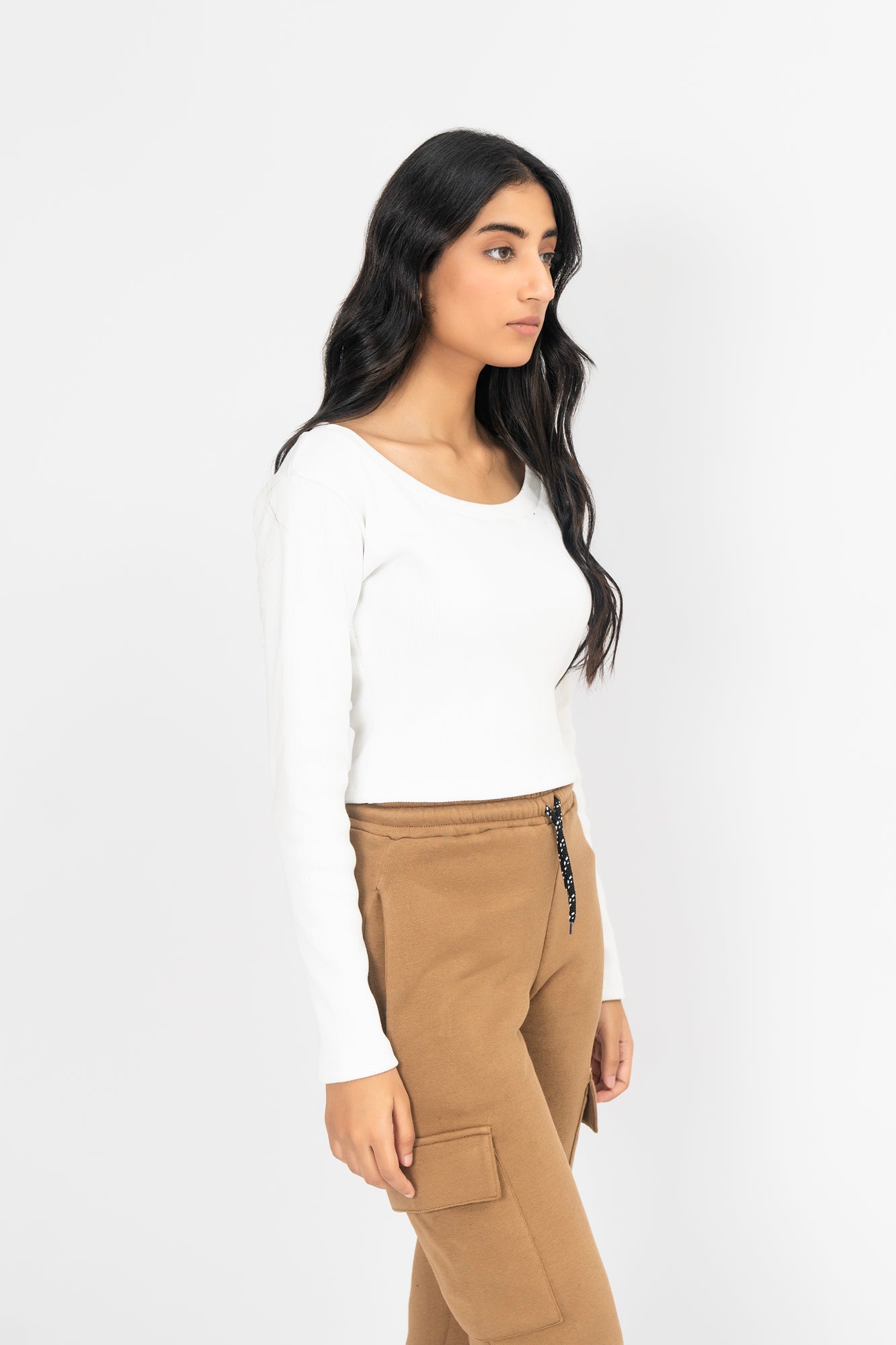 Scoop Neck Cropped Top - White