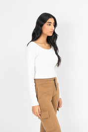 Scoop Neck Cropped Top - White