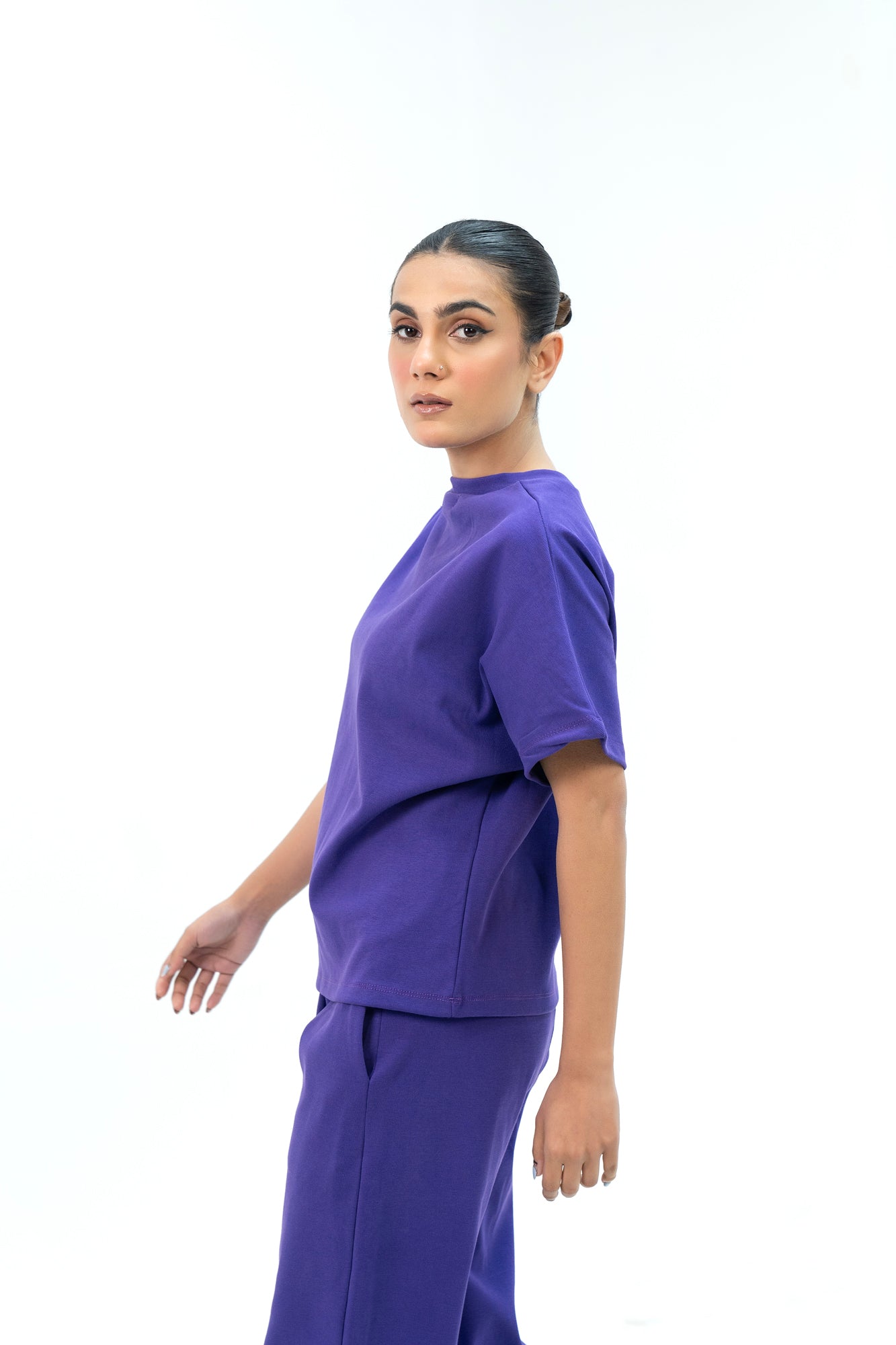 Short Sleeve Knit Top - Purple