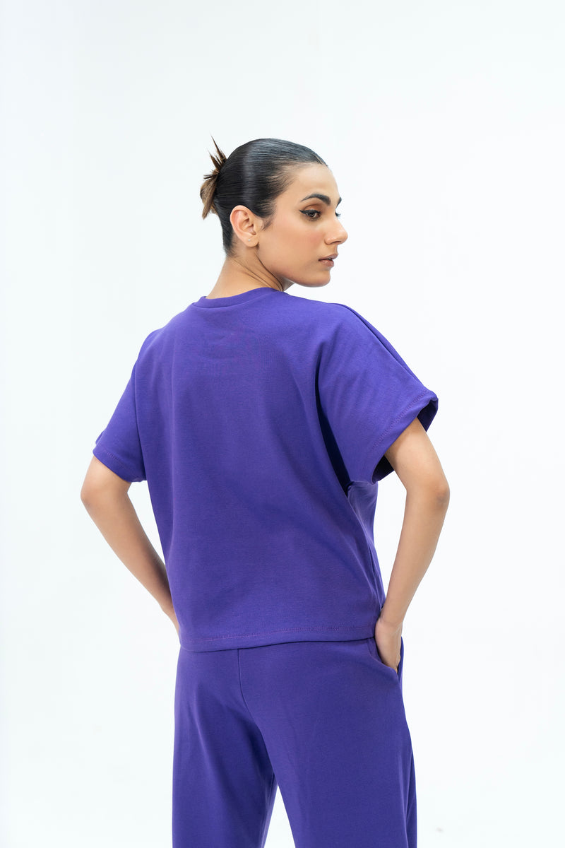 Short Sleeve Knit Top - Purple