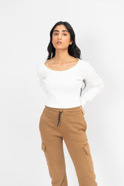 Scoop Neck Cropped Top - White