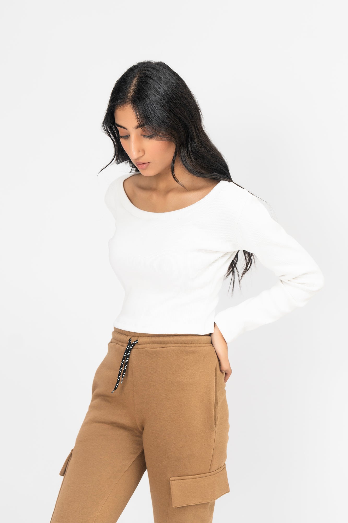 Scoop Neck Cropped Top - White