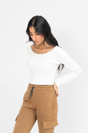 Scoop Neck Cropped Top - White