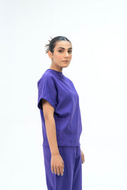 Short Sleeve Knit Top - Purple