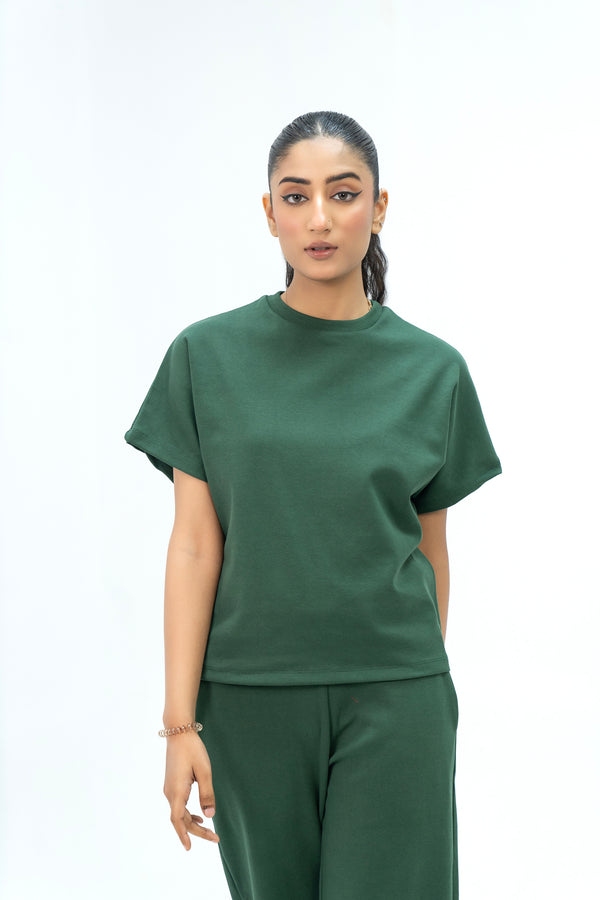 Short Sleeve Knit Top - Dark Green