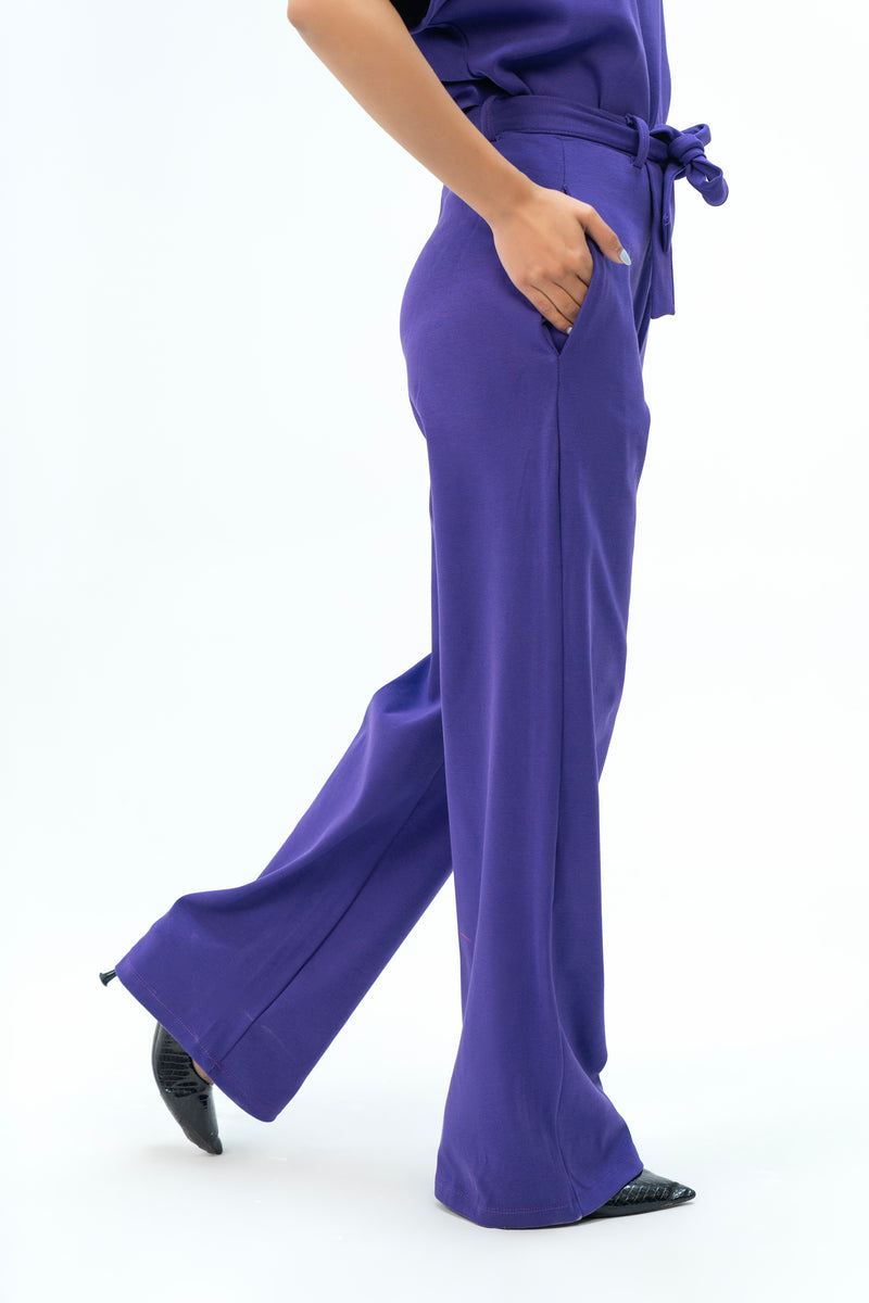 Rib Knit  Pant (Removable Belt) - Purple
