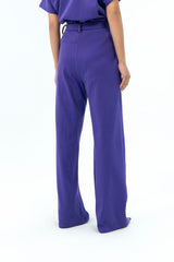 Rib Knit  Pant (Removable Belt) - Purple
