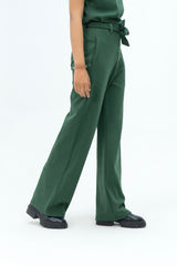 Rib Knit  Pant (Removable Belt) - Dark Green