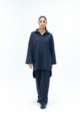 High Low Collared Tunic - Navy Blue