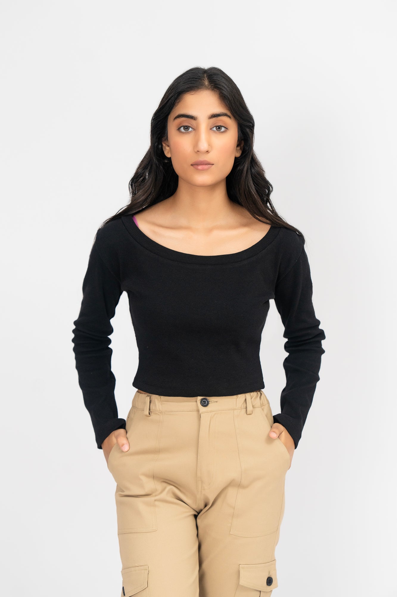 Square Neck Cropped Top - Black