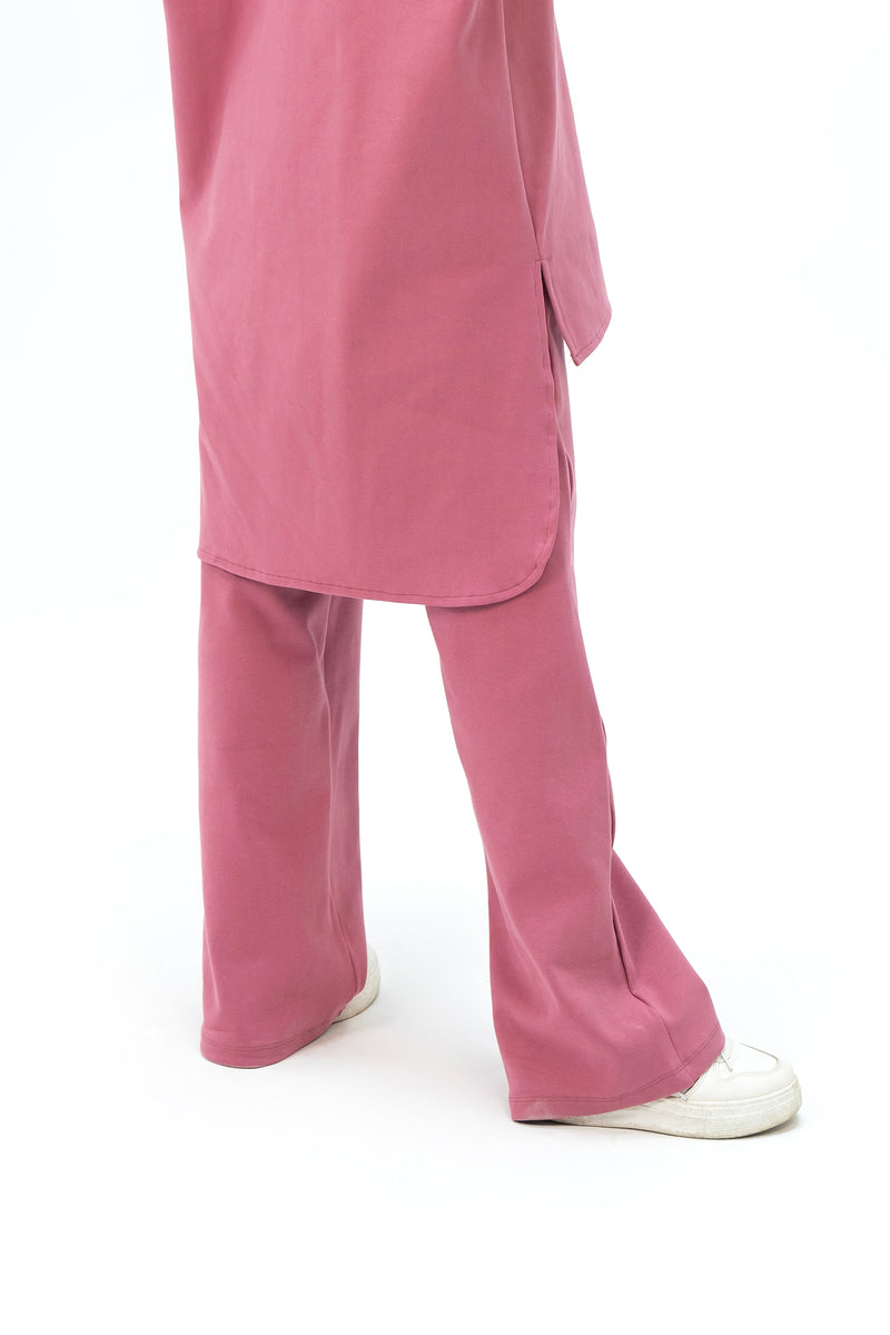 Rib Knit Wide Leg Pant with Pocket - Tea Pink