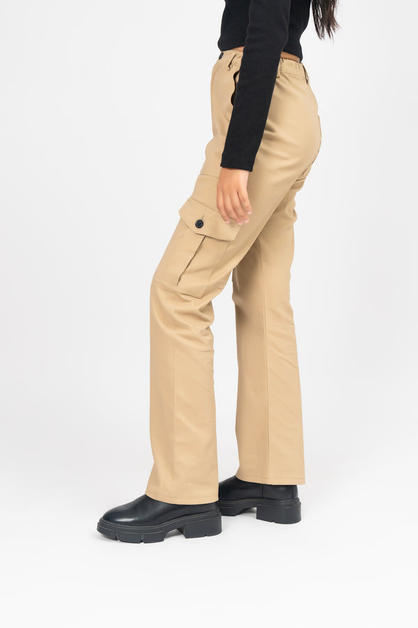 High Waisted Cargo Pant - Camel Brown