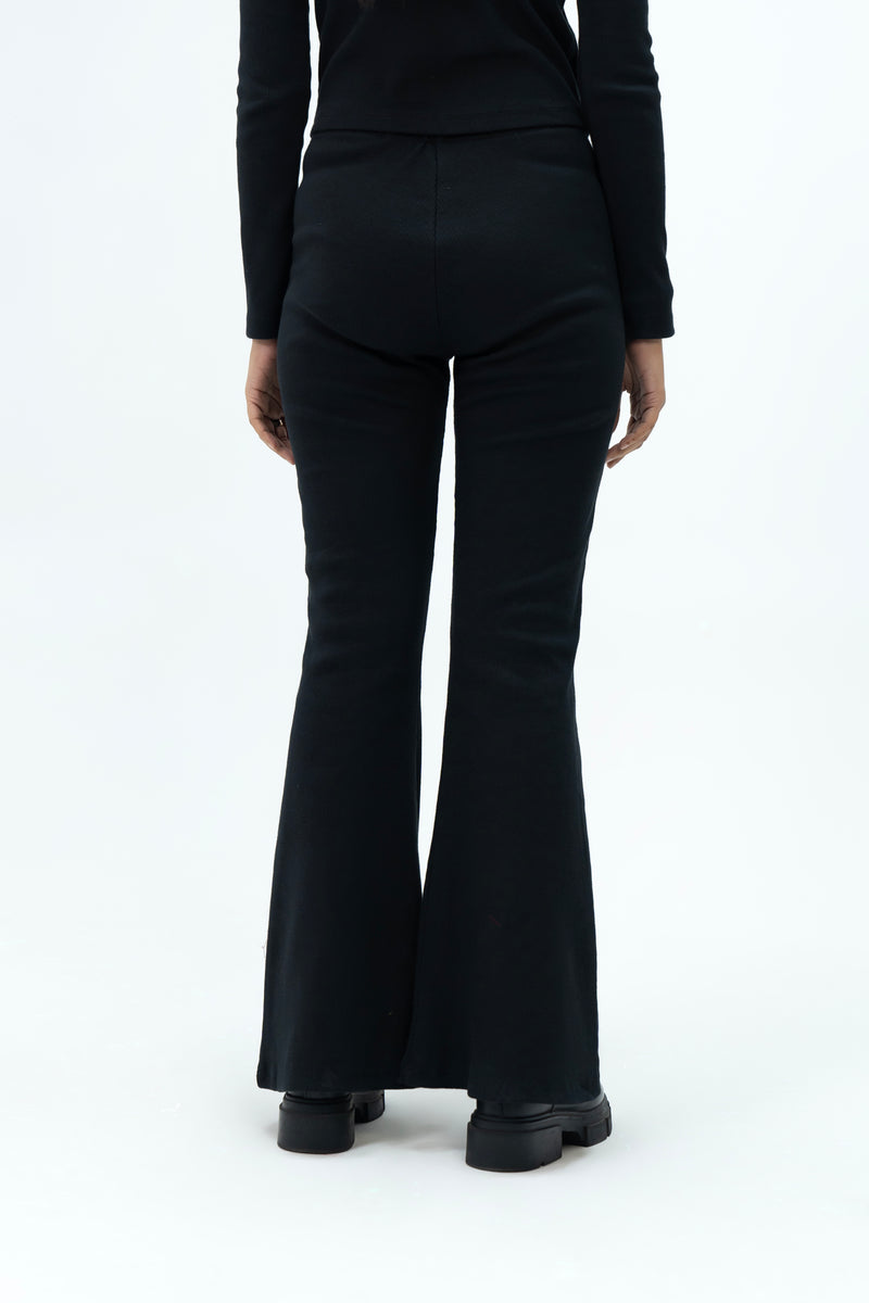 Front Pocket Flared Pant with Golden Button - Black
