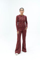 Front Pocket Knit Top with Golden Button - Maroon