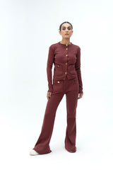 Front Pocket Flared Pant with Golden Button - Maroon