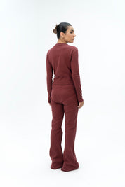 Front Pocket Knit Top with Golden Button - Maroon