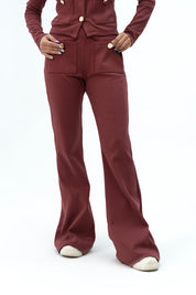 Front Pocket Flared Pant with Golden Button - Maroon