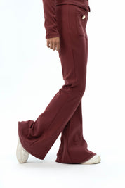 Front Pocket Flared Pant with Golden Button - Maroon