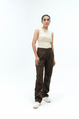 Slanted Pockets Cargo Pant - Chocolate Brown