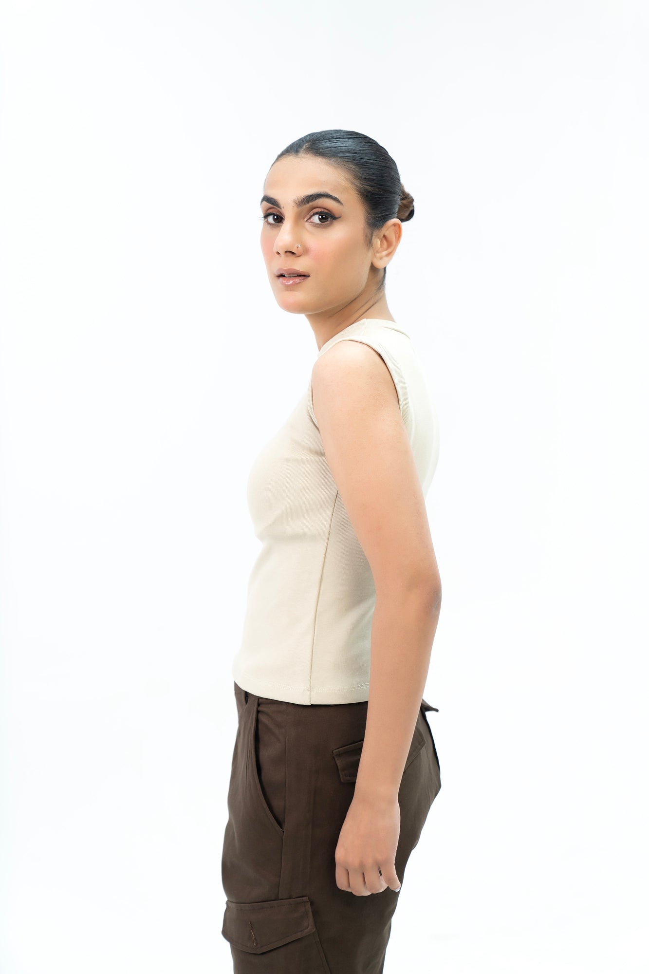 Sleeveless Rib Knit Vest - Cream