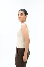 Sleeveless Rib Knit Vest - Cream