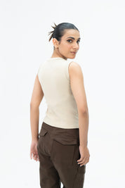 Sleeveless Rib Knit Vest - Cream