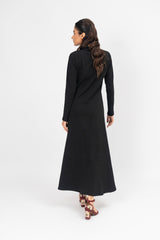 Flared Long Knitted Dress - Black
