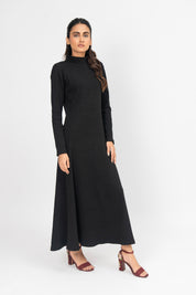 Flared Long Knitted Dress - Black