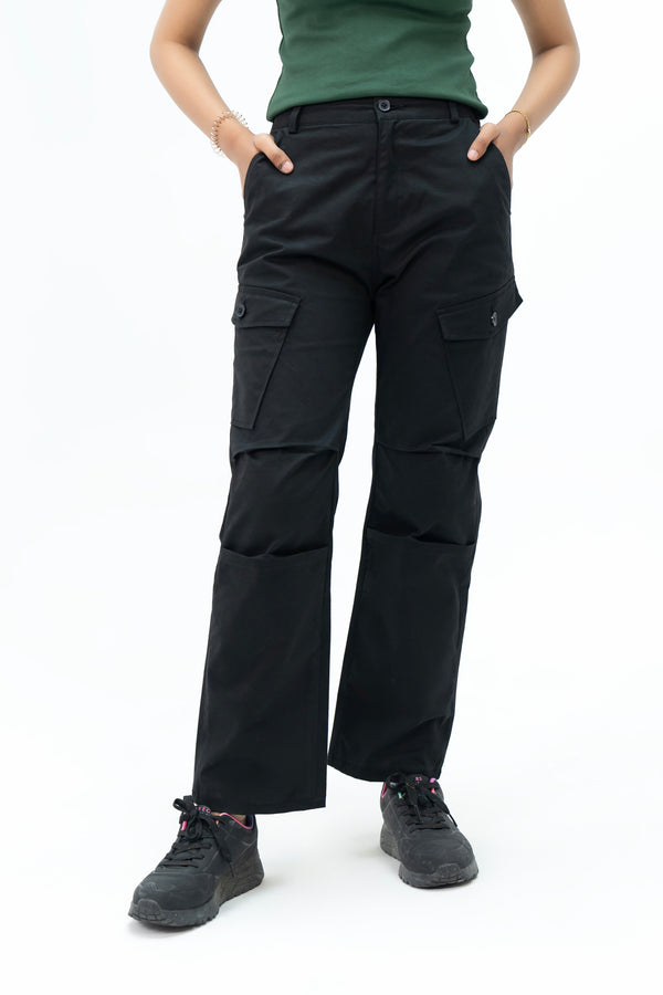 Slanted Pockets Cargo Pant - Black