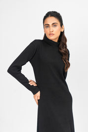 Flared Long Knitted Dress - Black