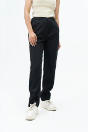 Darted Hem Straight Fit Pant - Black