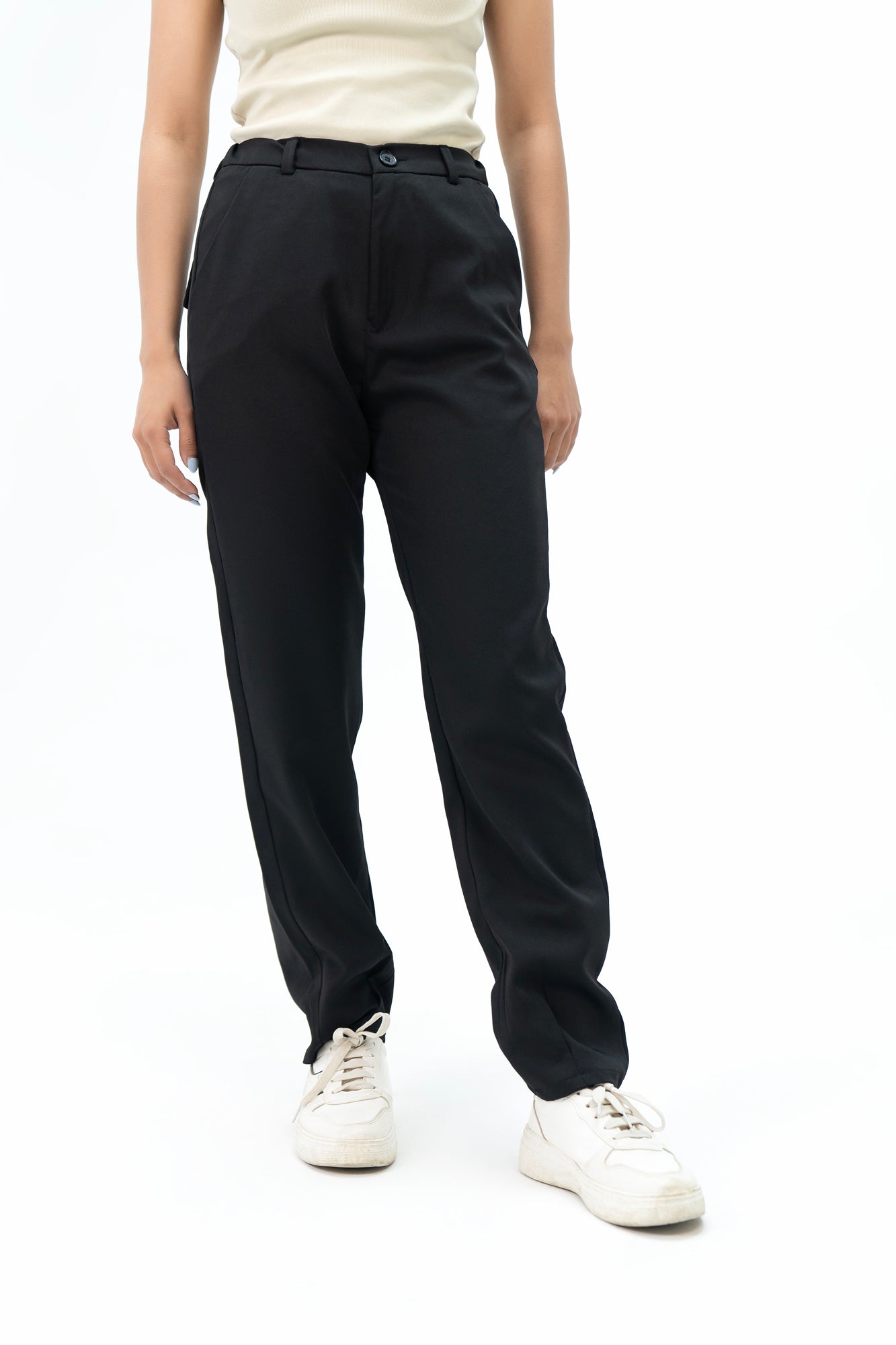 Darted Hem Straight Fit Pant - Black