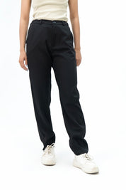Darted Hem Straight Fit Pant - Black