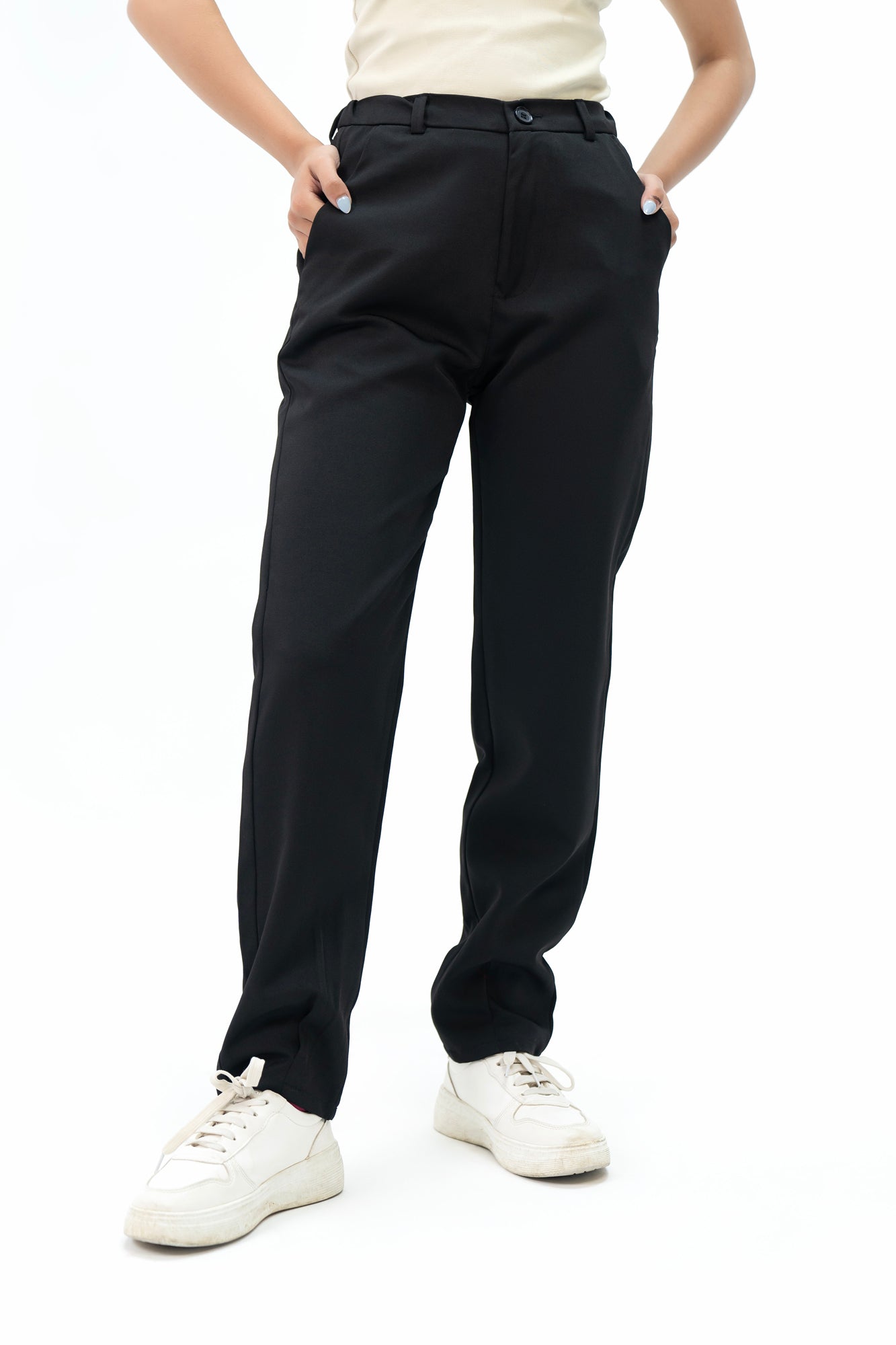 Darted Hem Straight Fit Pant - Black