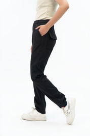 Darted Hem Straight Fit Pant - Black