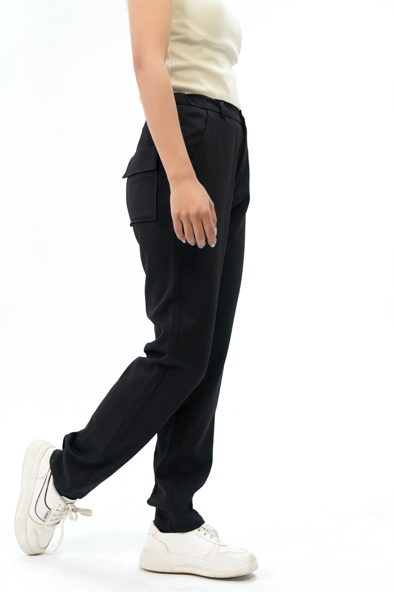 Darted Hem Straight Fit Pant - Black