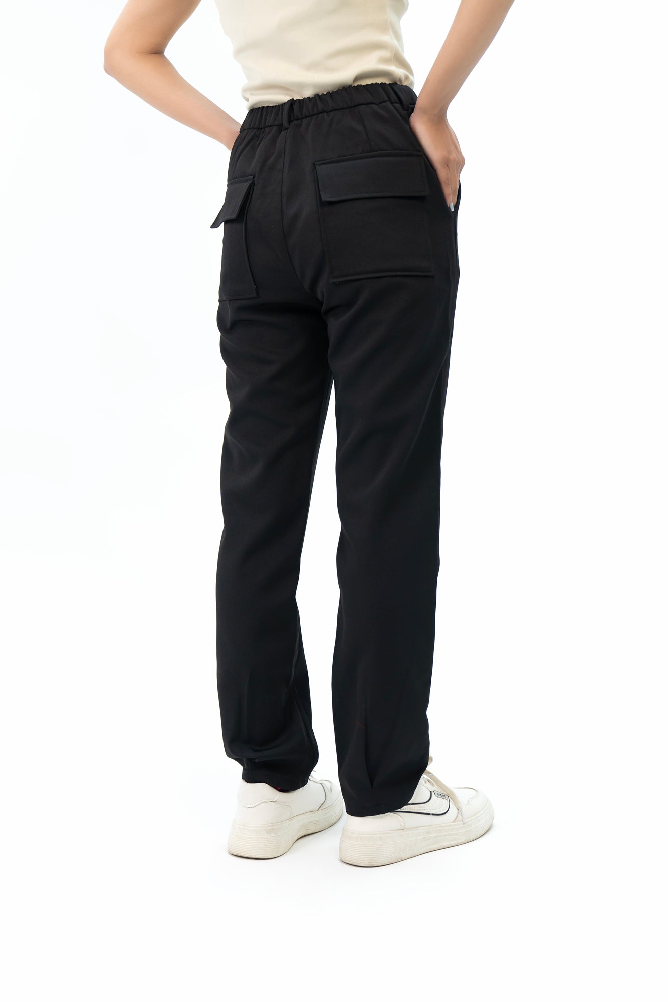 Darted Hem Straight Fit Pant - Black