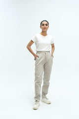 Darted Hem Straight Fit Pant - Stone