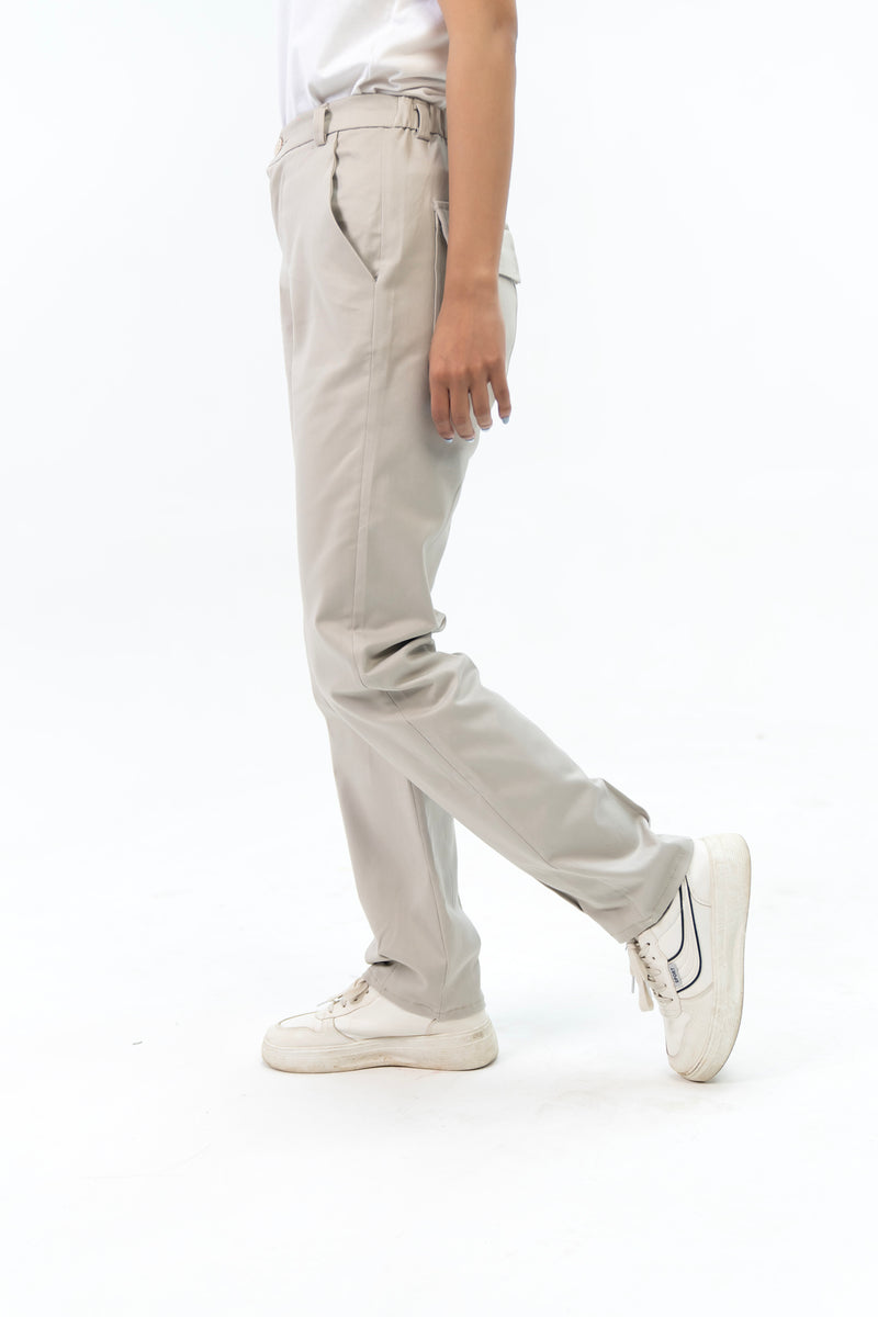 Darted Hem Straight Fit Pant - Stone