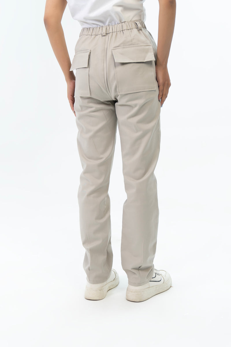 Darted Hem Straight Fit Pant - Stone