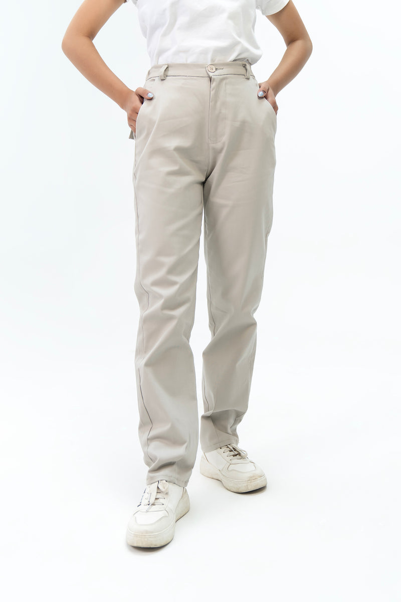 Darted Hem Straight Fit Pant - Stone