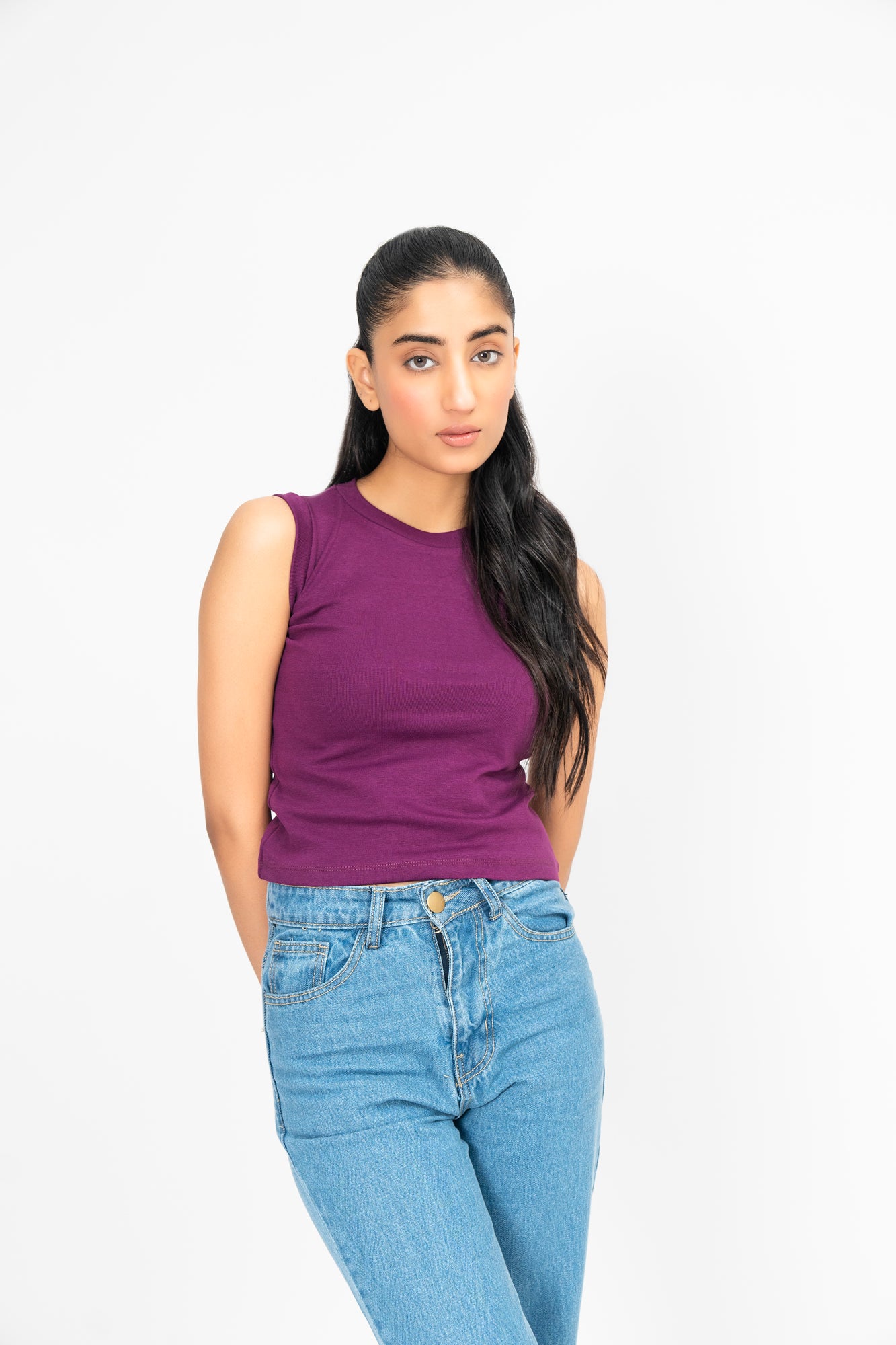 Sleeveless Rib Knit Vest - Dark Purple