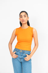 Sleeveless Rib Knit Vest - Bright Orange