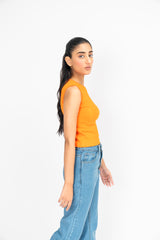 Sleeveless Rib Knit Vest - Bright Orange