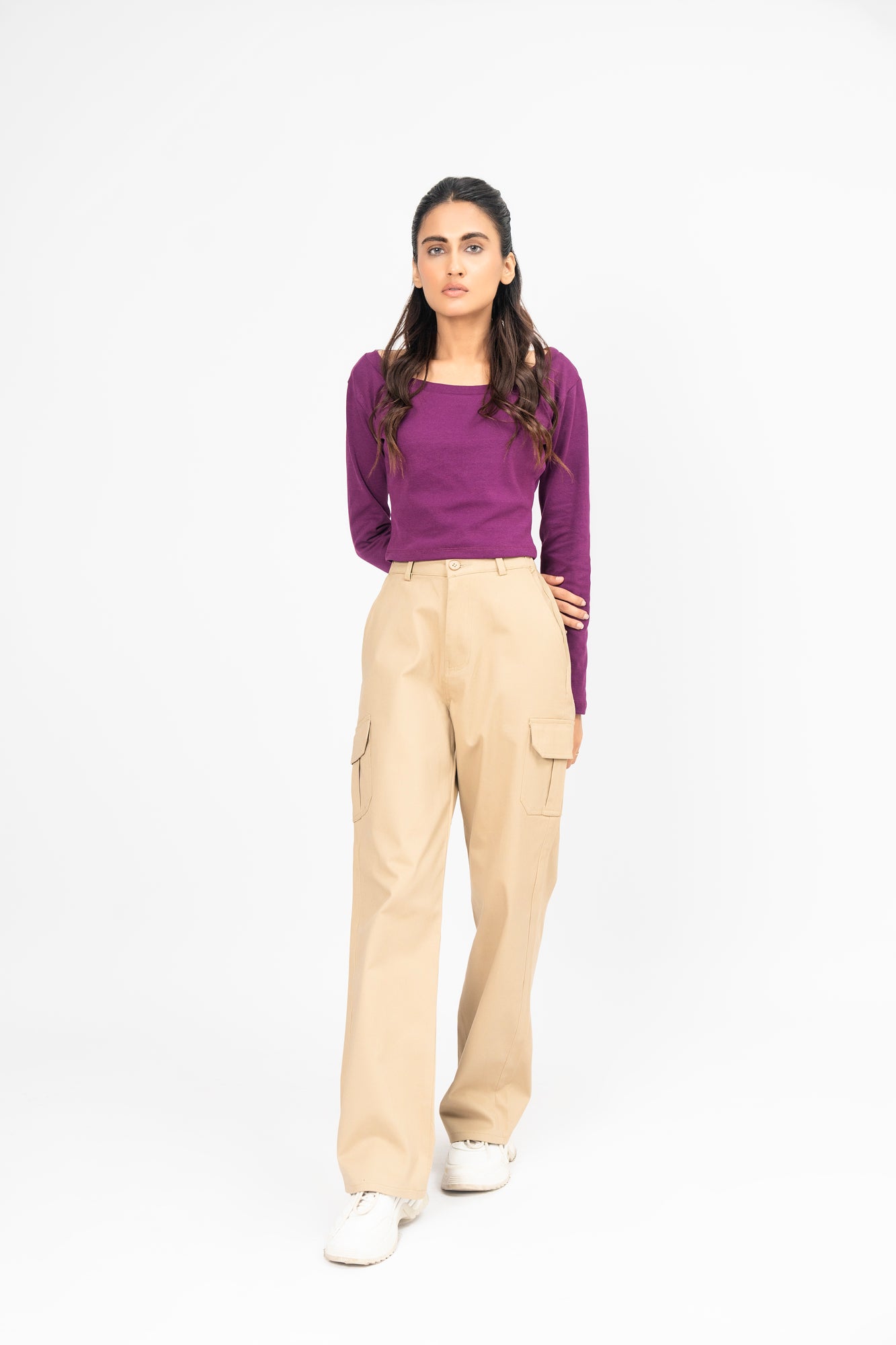 Square Neck Cropped Top - Dark Purple