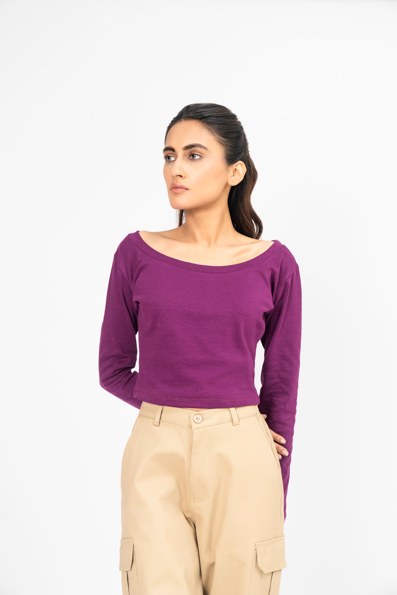 Square Neck Cropped Top - Dark Purple
