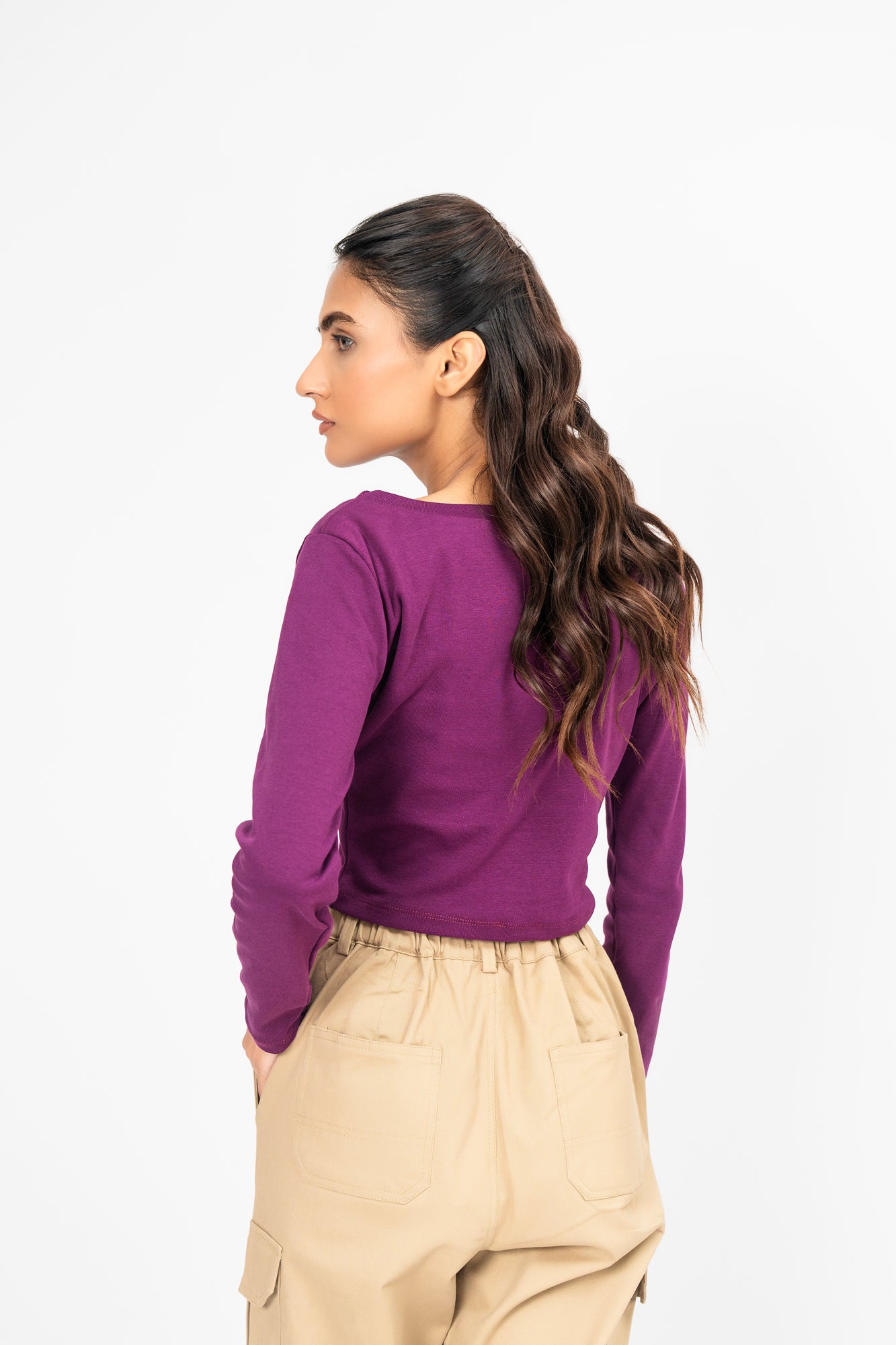 Square Neck Cropped Top - Dark Purple